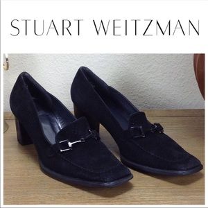 Stuart Weitzman Black Laser Cut Suede Loafers